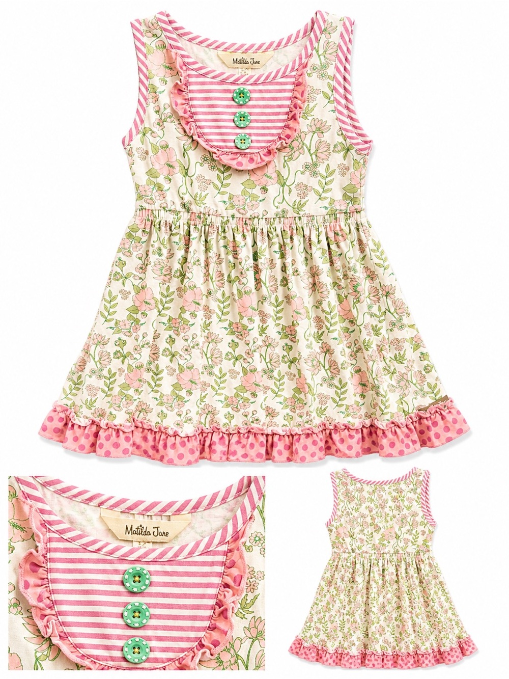 Matilda Jane Pink and Green Floral Ruffle Tank Dress - size 4